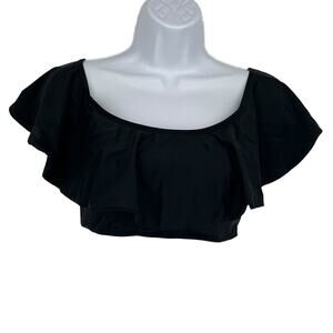 Ruffle Bandeau Bikini Swimsuit Top in Black Size XL